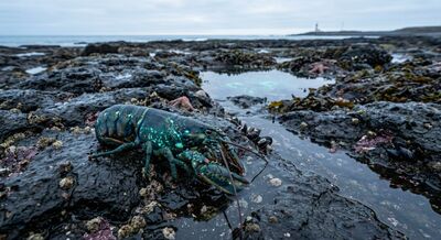 The threshold disappears — the creature settles into the intertidal zone on a quiet Sunday