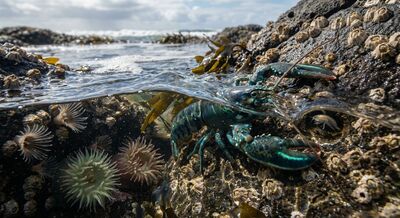 The tide returns — barnacles open, the intertidal zone wakes up, and the creature discovers it is not trapped but adapted