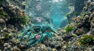Departure — the creature walks off the rock and into the water for the first time, discovering it was never a barnacle but a lobster