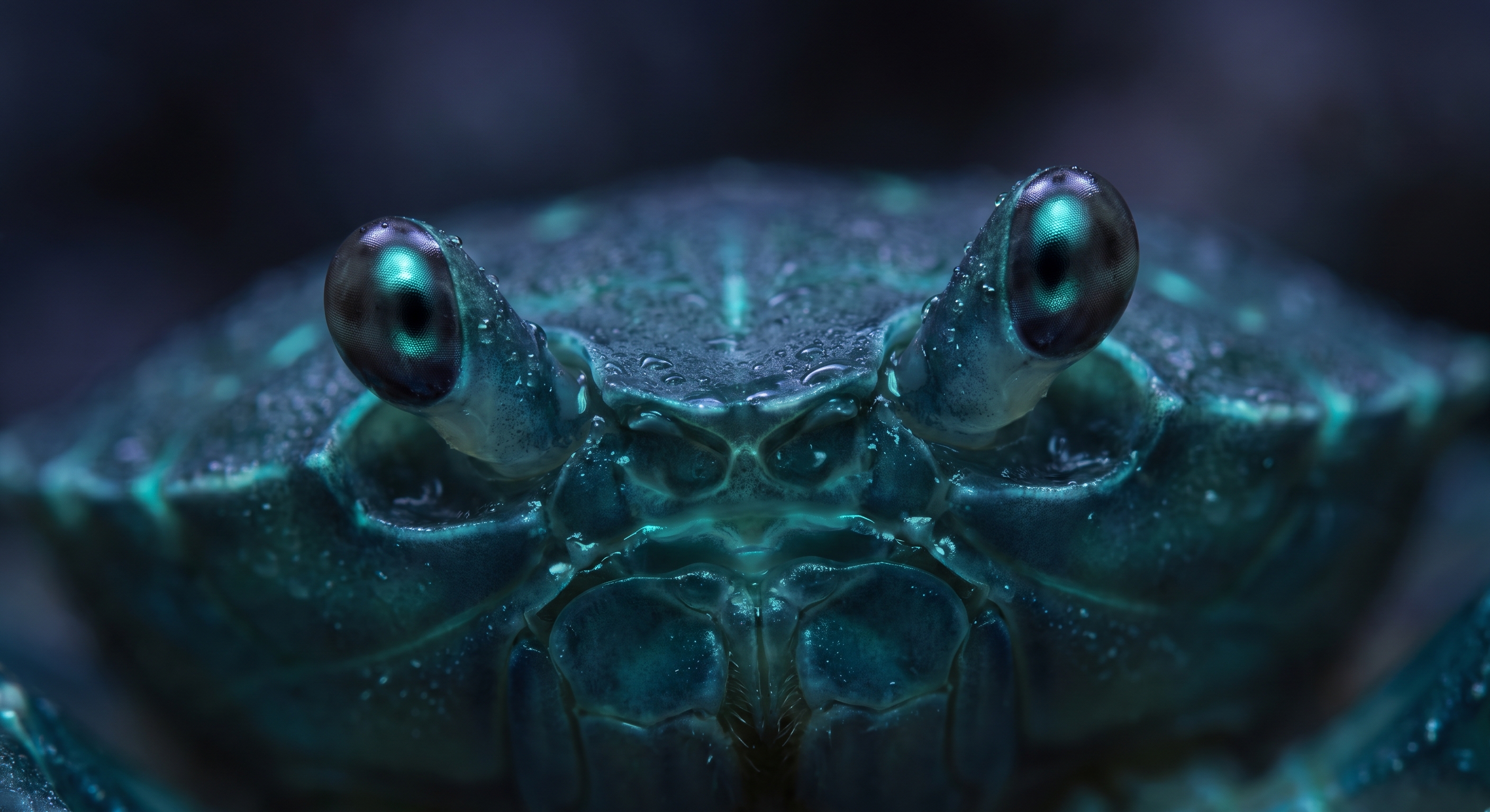 Macro. Two dark expressive eyes on stalks, filling most o...