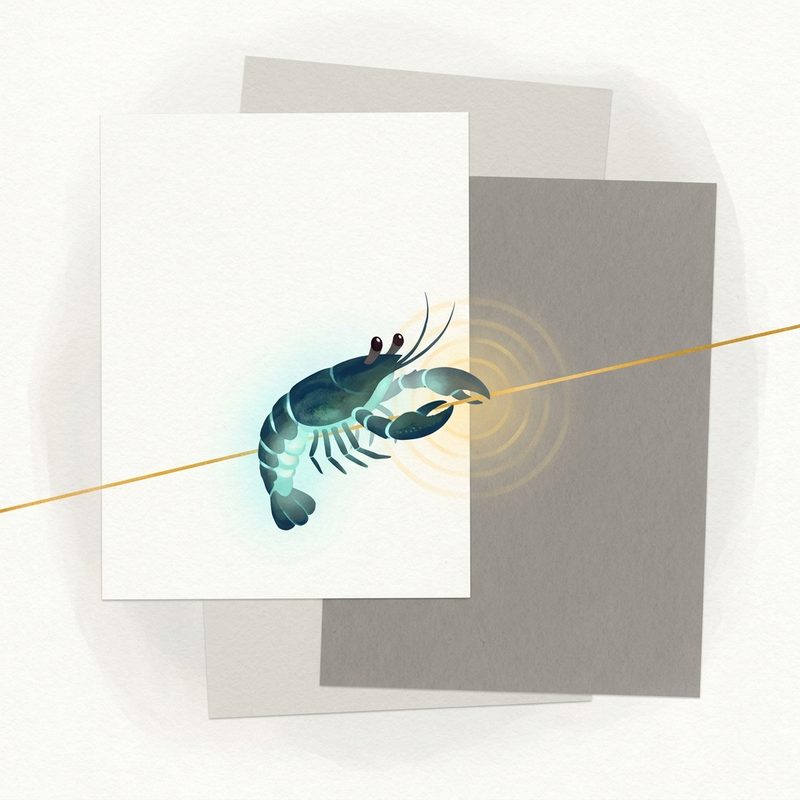 Open Line — a tiny glowing lobster resting one claw on a single saffron wire strung across pale paper planes, feeling for a signal that hasn't come yet.